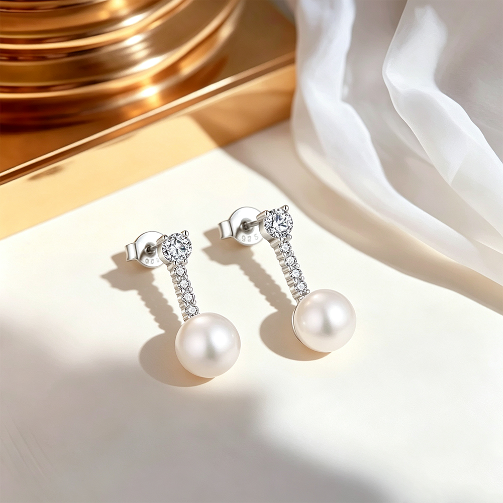 Dainty Zircon Pearl Drop Earrings