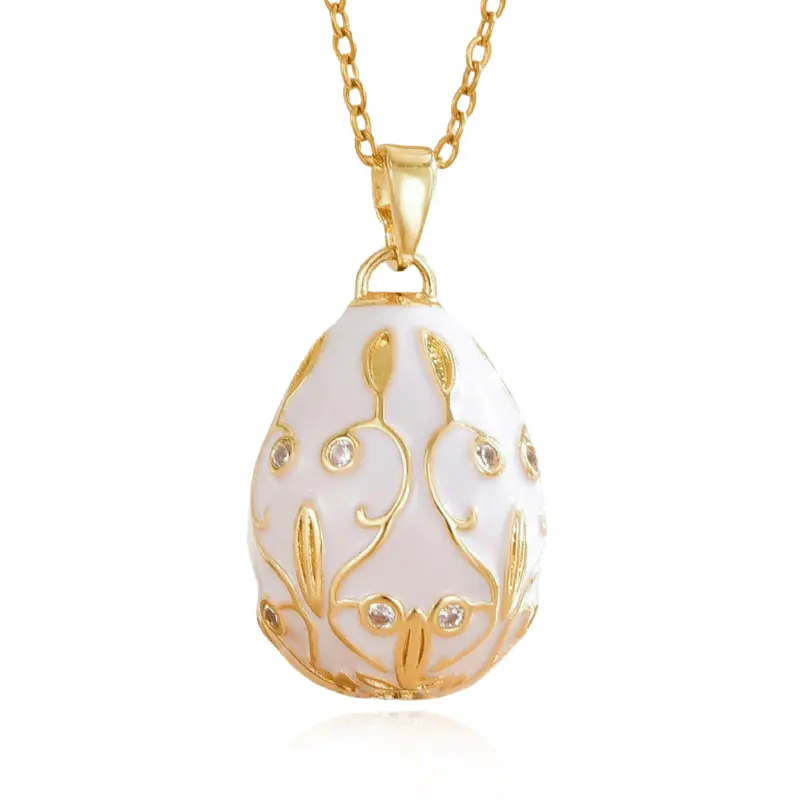Delicate Enamel Egg Locket Pendant Porcelain Enamel Austrian Crystal Jewelry Daily Wear