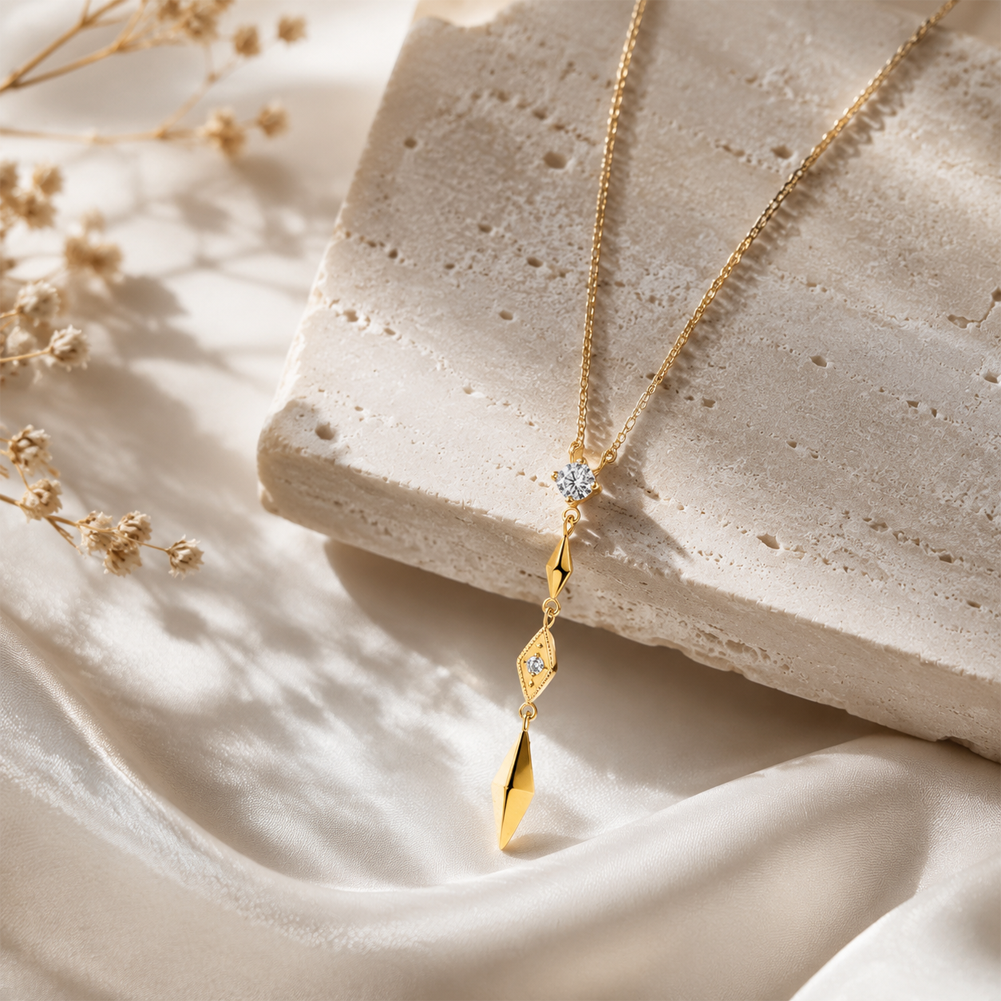 Diamond-set Y-shaped necklace
