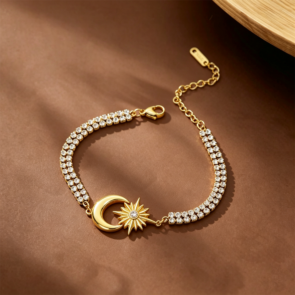 Diamond-studded sun and moon bracelet