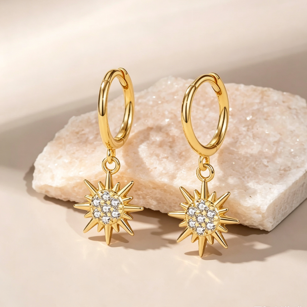 Diamond-studded sunflower earrings