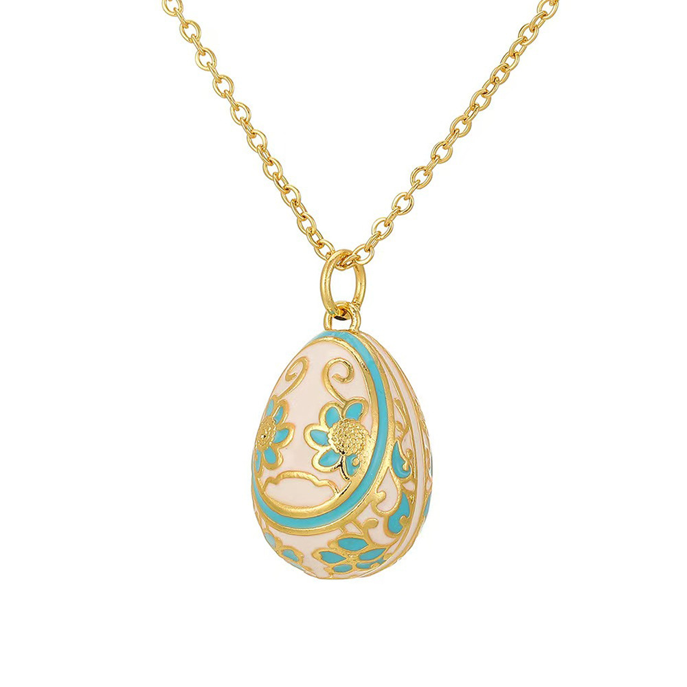 Colorful Hand-Painted Enamel Egg Pendant Necklace with Floral Patterns - Adjustable Chain Jewelry Gift for Women