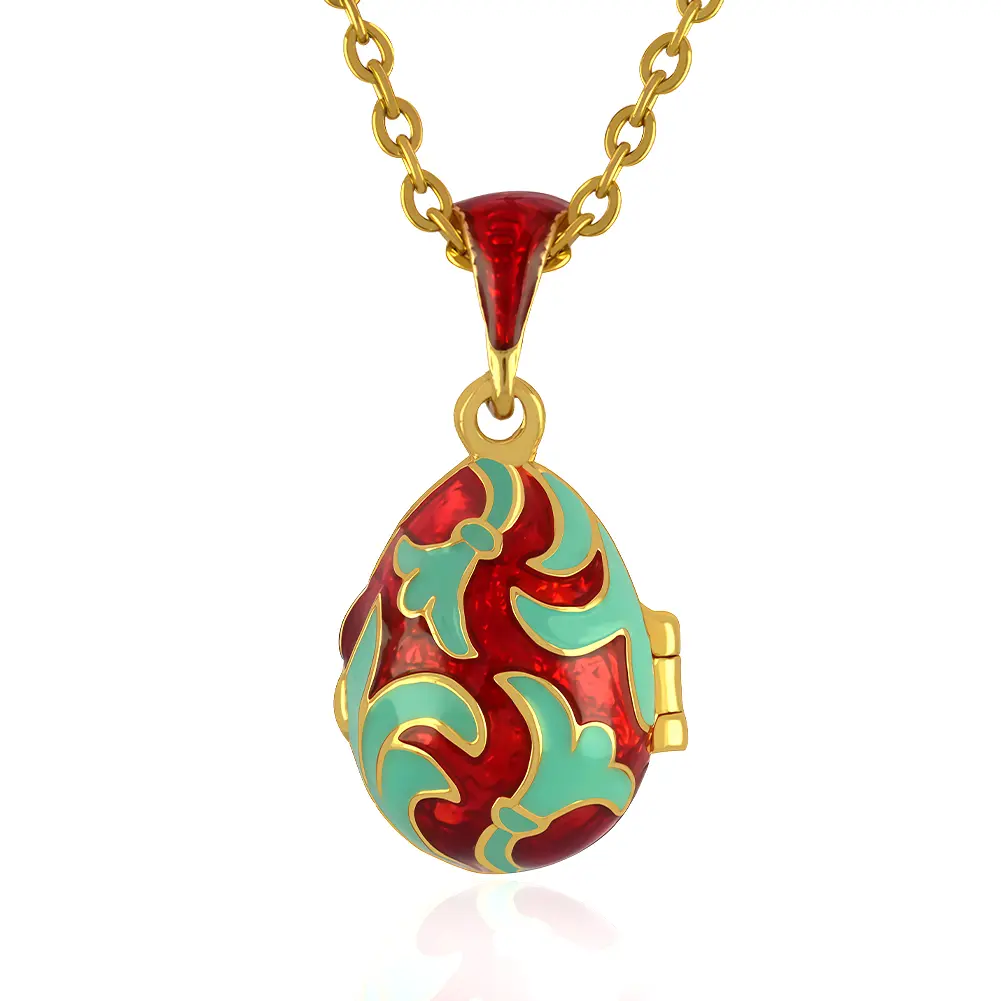 Easter Egg Enamel Lily Flower Egg Pendant Necklace for Women