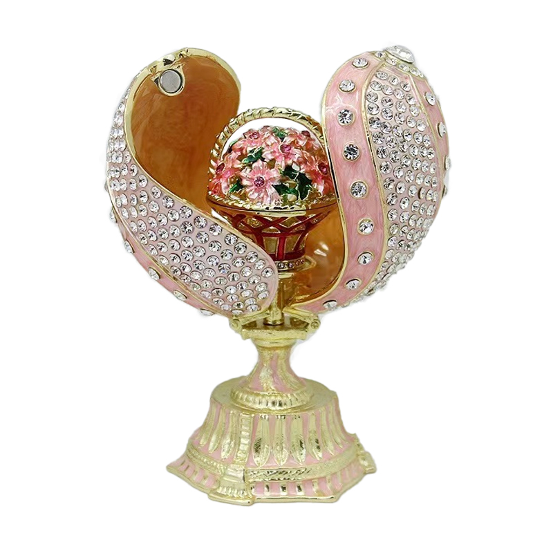 Easter Enamel Striped Flower Basket Castle Faberge Eggs Family Decoration Holiday Souvenirs