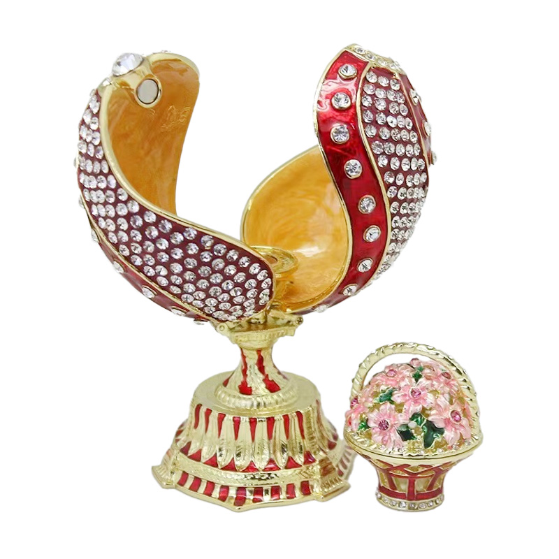 Easter Enamel Striped Flower Basket Castle Metal Industrial Faberge Eggs Family Decoration