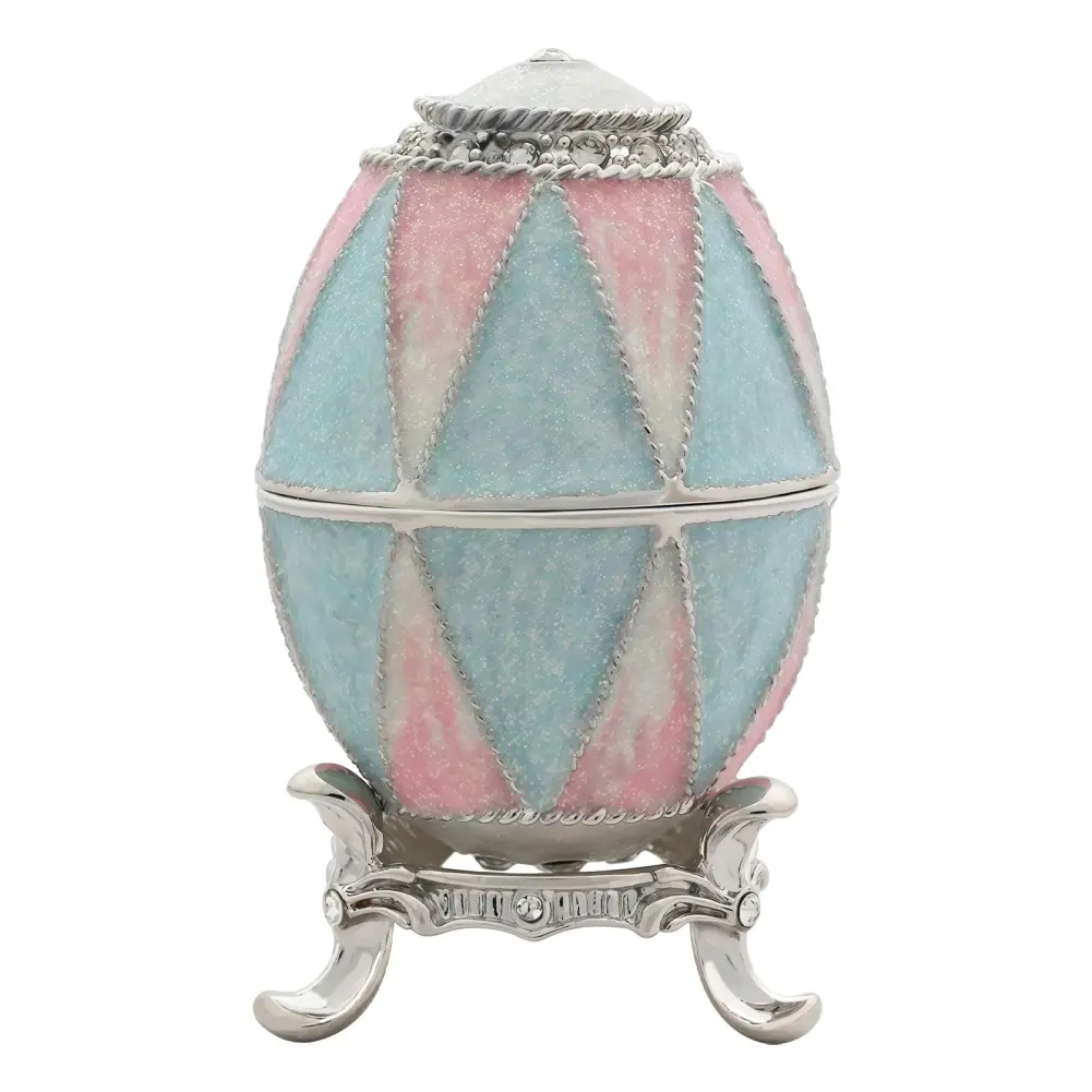 Elegant Egg-Shaped Jewelry Box – Handcrafted Enamel with Metal Accents, Home Decor Organizer for