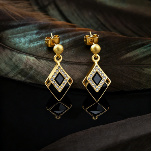 Elegant Geometric Rhombus Inlaid Diamond Earrings Stainless Steel Jewelry