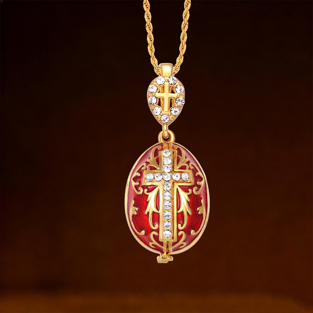 Enamel Diamond Encrusted Cross Pendant Necklace