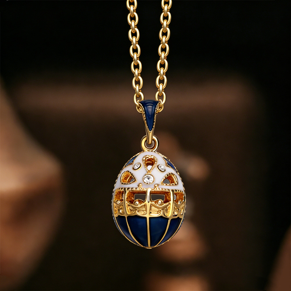 Enamel Diamond Set Hollow Egg Necklace