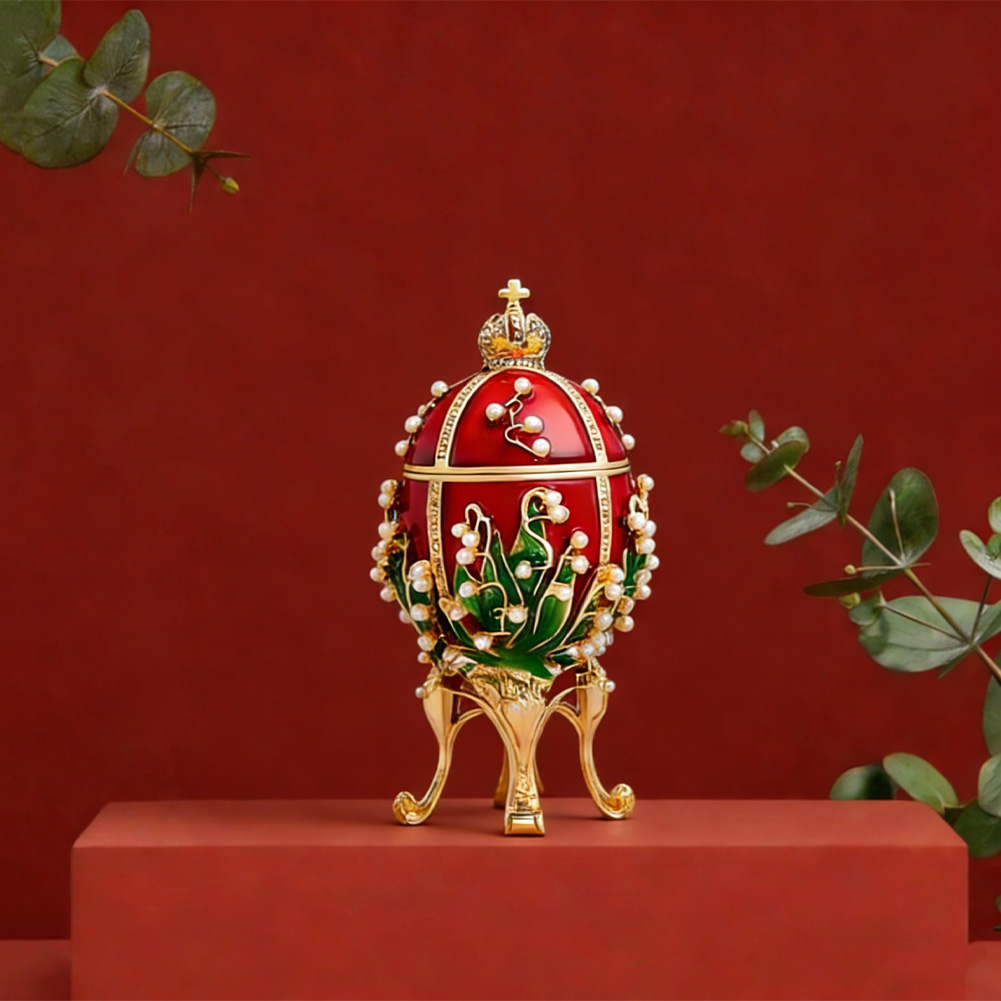 Enamel Egg With Gemstone Crown Jewelry Box