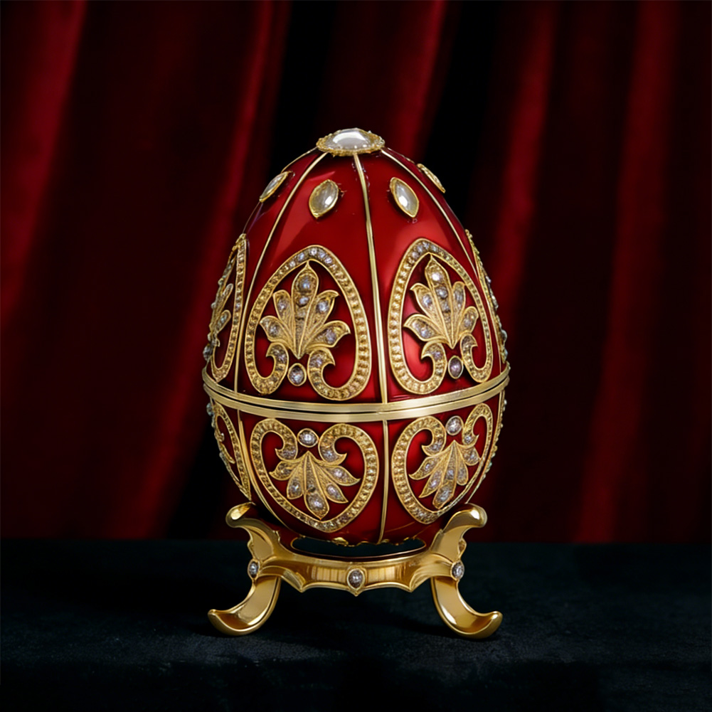 Enamel Jewelry Box With Diamond Inlays And Decorative Patterns