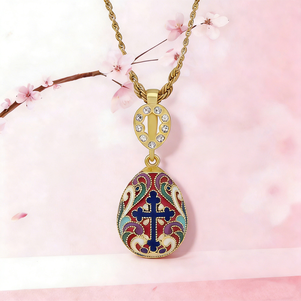 Enamel Retro Pattern Egg Pendant