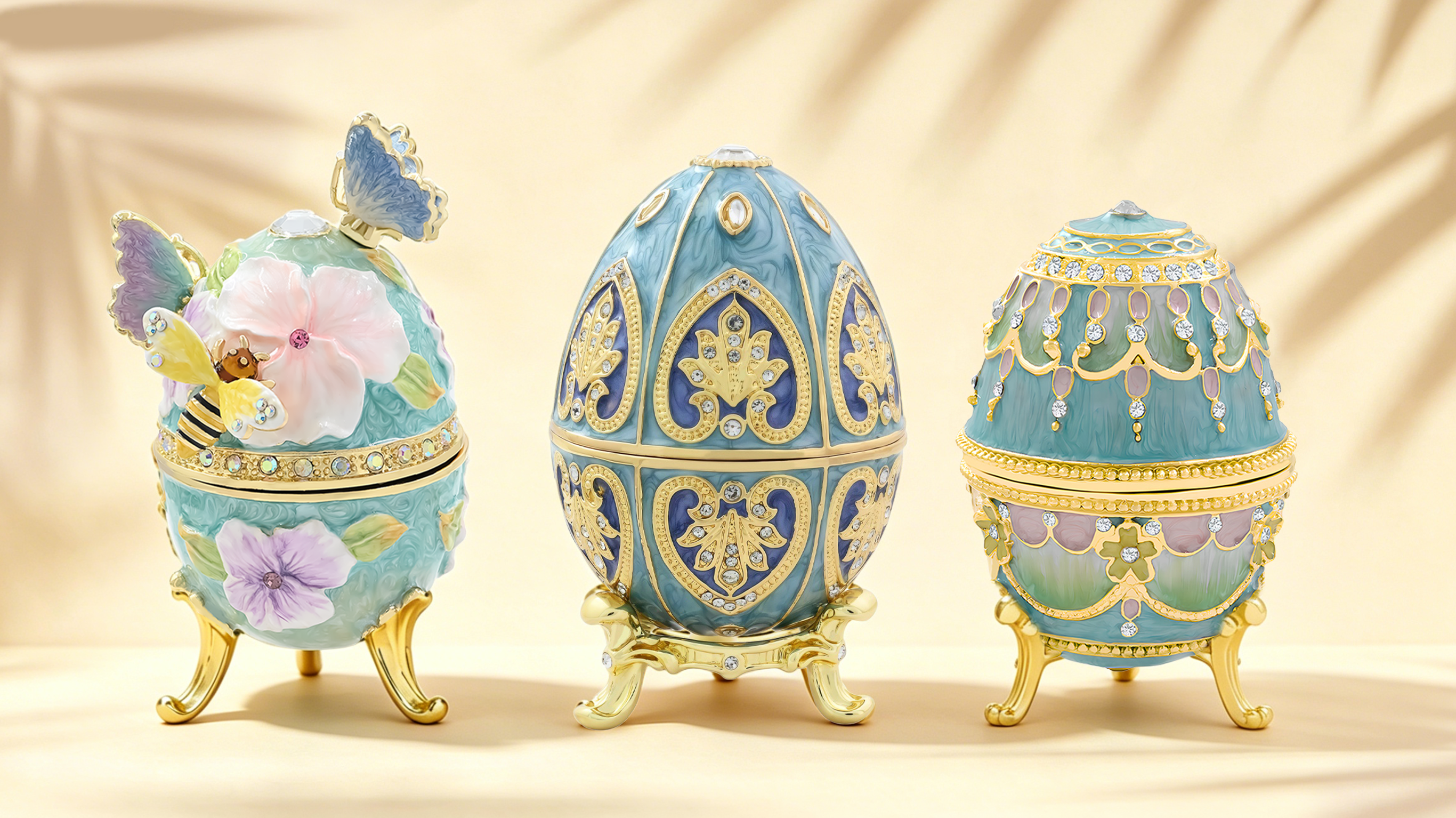 Enamel egg-shaped jewelry box