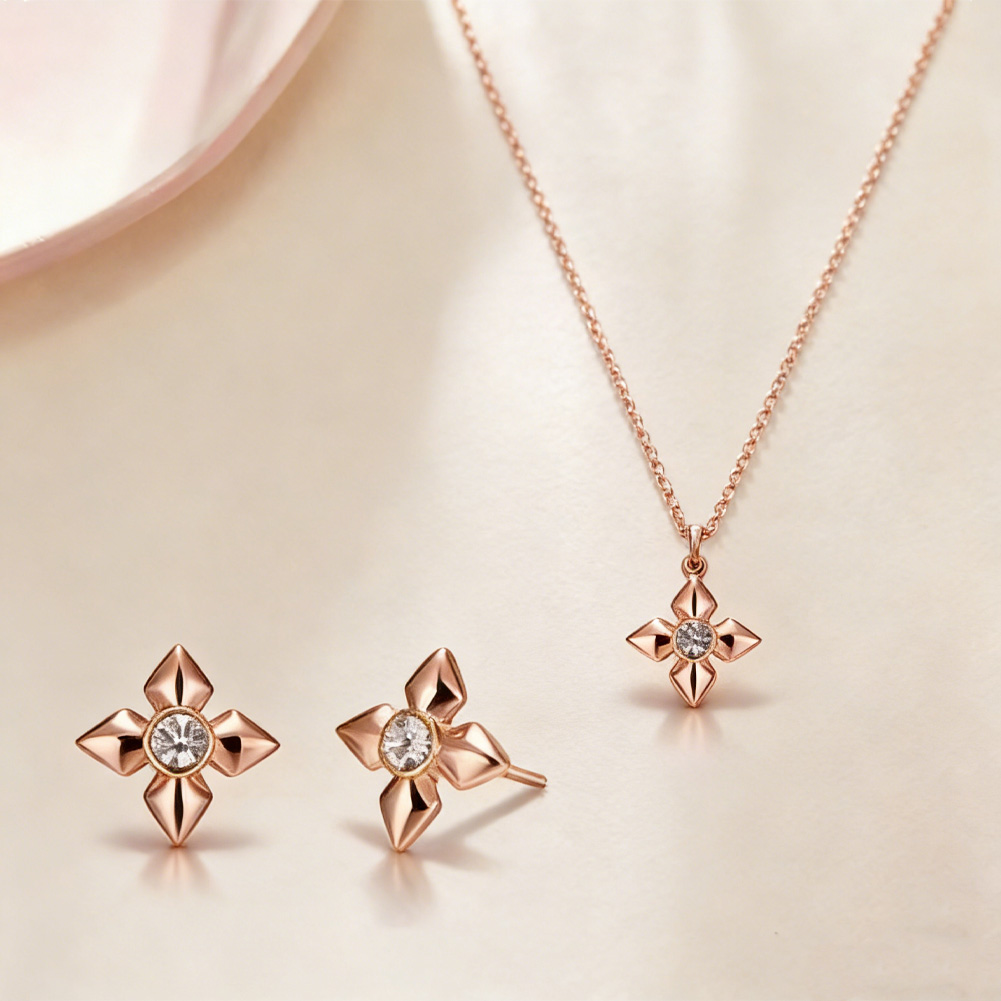 Four-leaf clover necklace and earrings