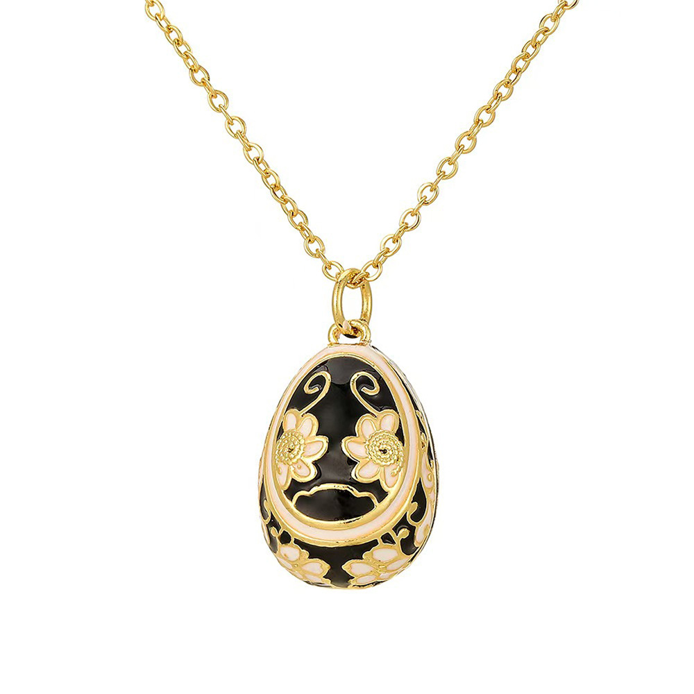 Colorful Hand-Painted Enamel Egg Pendant Necklace with Floral Patterns - Adjustable Chain Jewelry Gift for Women