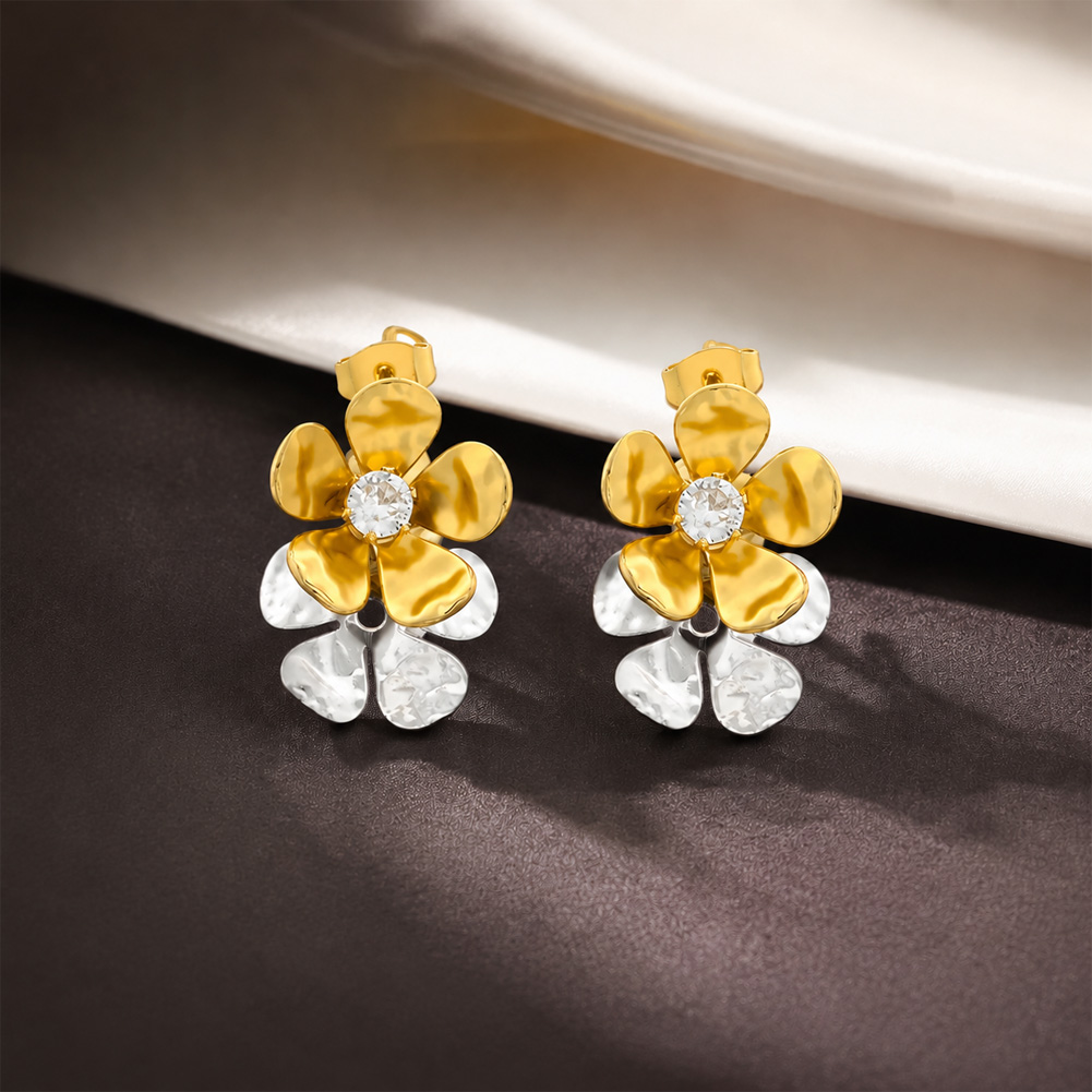 Gold and silver flower earrings