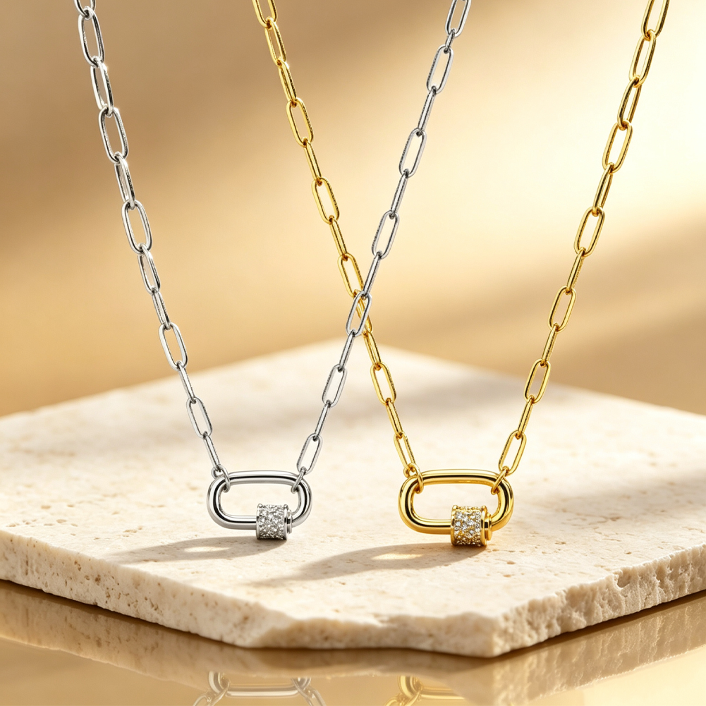 Gold and silver lock necklace