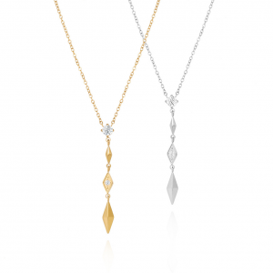 Gold and silver rhombic zircon Y-shaped necklace