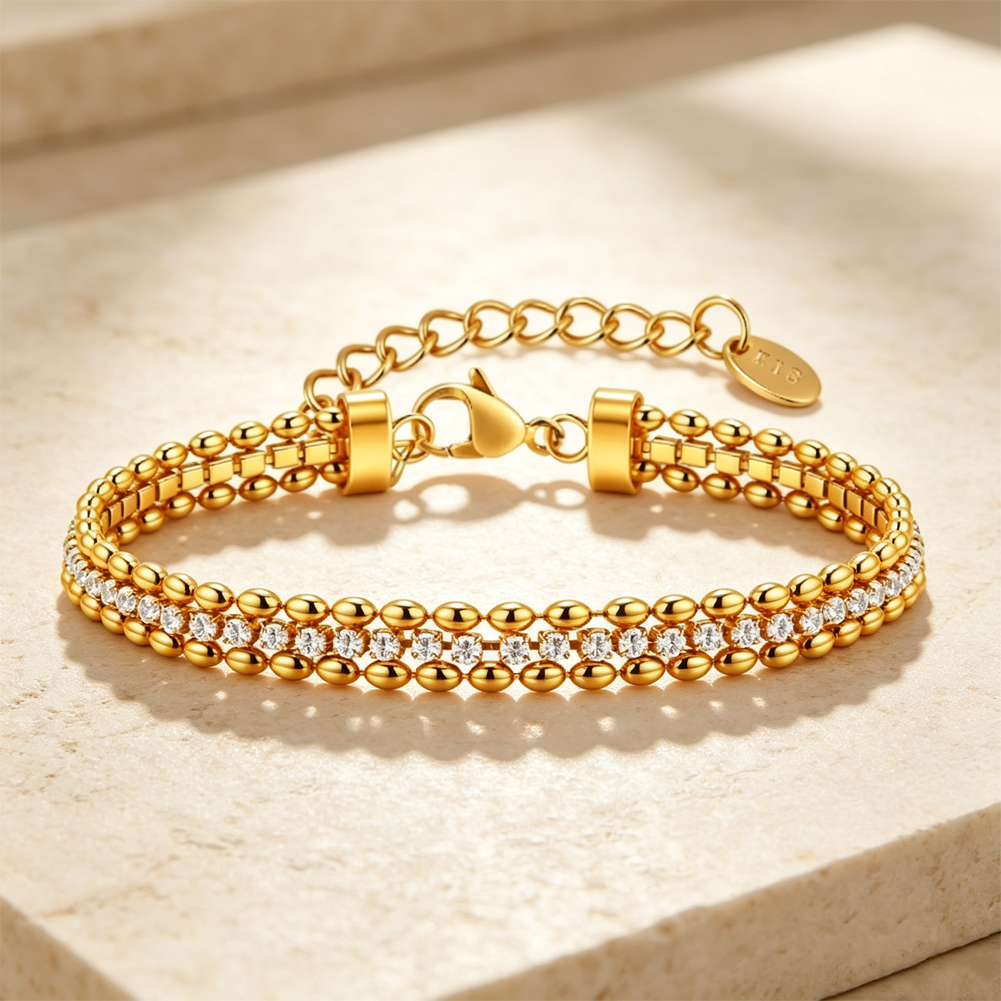 Gold bracelet set with white opal stones