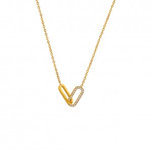Gold rectangular interlocking rhinestone pendant necklace