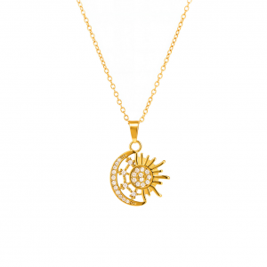 Golden Sun and Moon Jade Stone Necklace