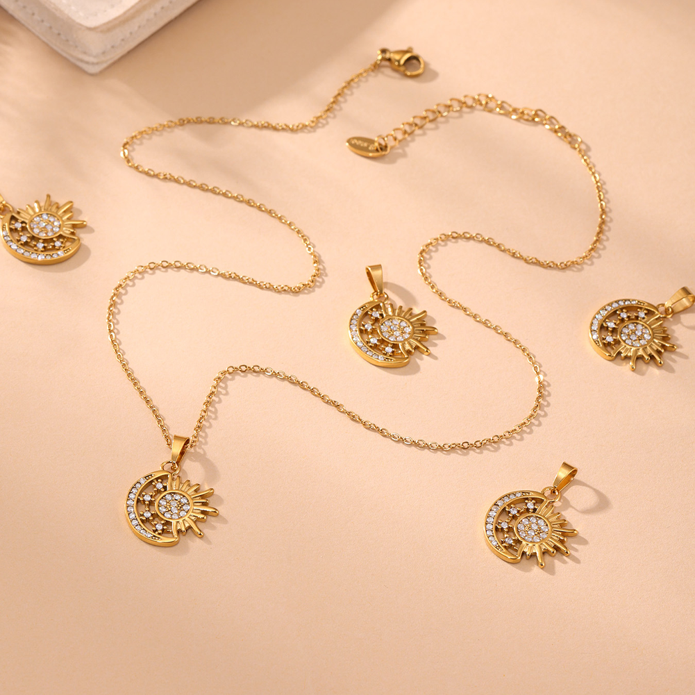 Golden Sun and Moon Jade Stone Necklace Display Picture