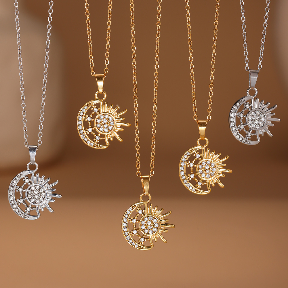 Golden and Silver Sun and Moon Celestial Stone Necklace Display Picture