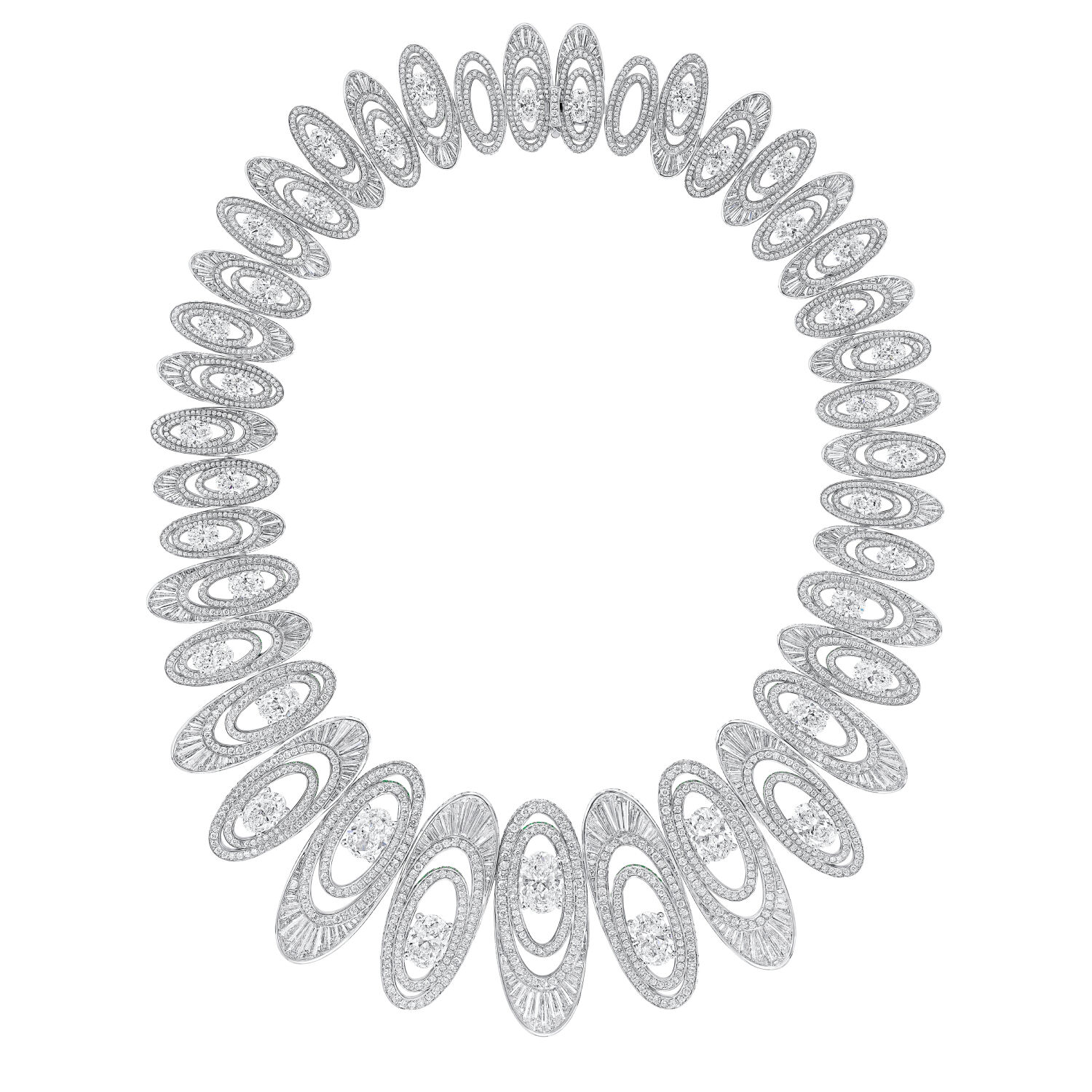 Graff 1963 Collection, Swinging Sixties Jewelry, Graff Diamond High Jewelry, Elliptical Ring Jewelry, 1960s Inspired Jewelry, Geometric Diamond Jewelry, Graff High Jewelry Collection, Luxury Diamond Necklace, Optical Illusi