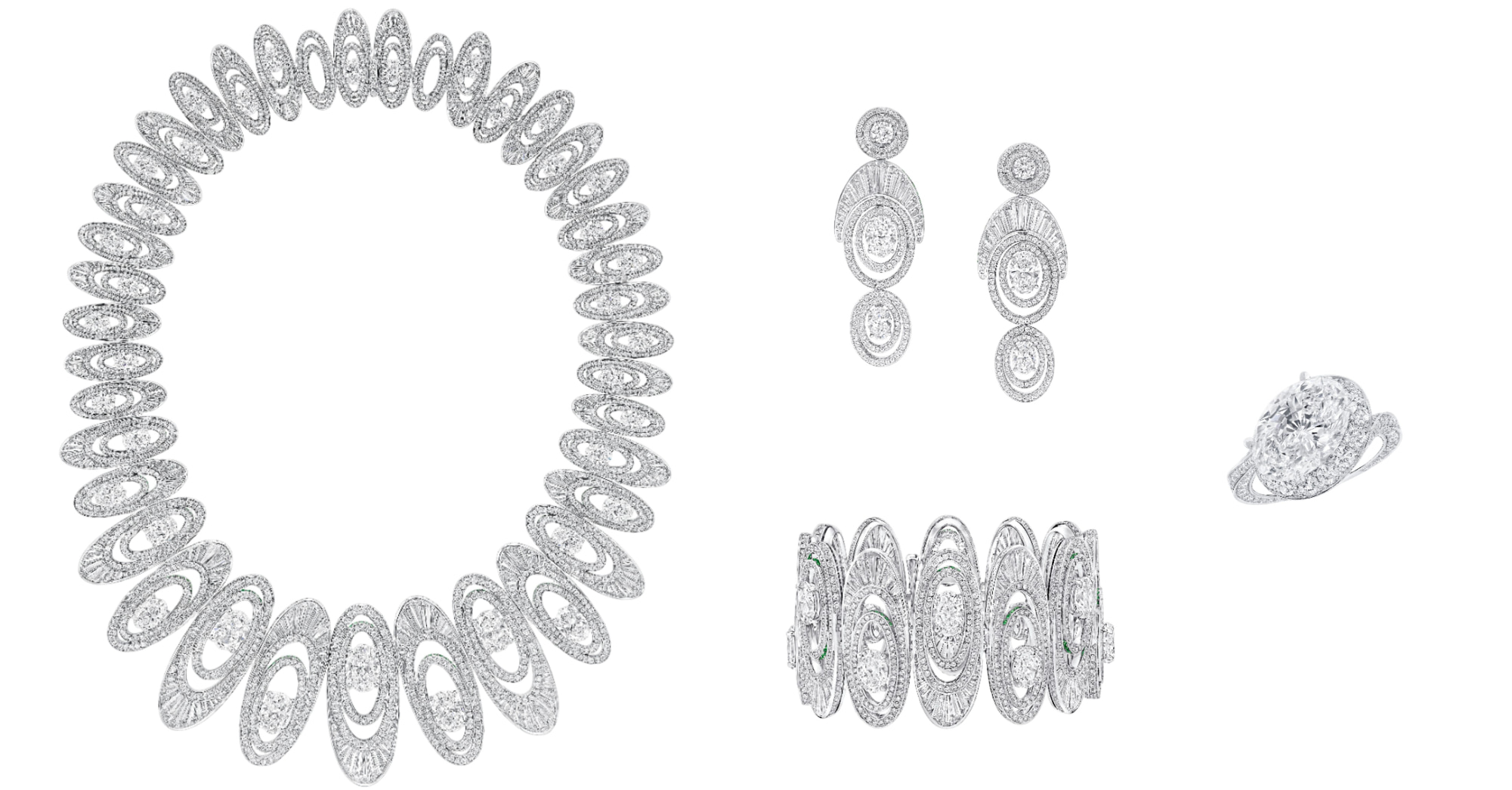 Graff 1963 collection, high jewelry, diamond necklace, luxury jewelry, Swinging Sixties fashion, Graff jewelry, fine jewelry, diamond bracelet, oval-cut diamond ring, Graff earrings, high-end jewelry design, gemstone jewelr