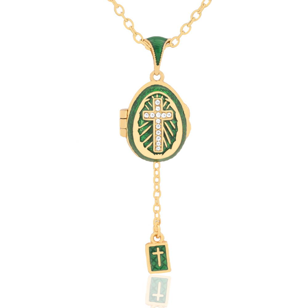 Green Enamel Cross Egg Pendant