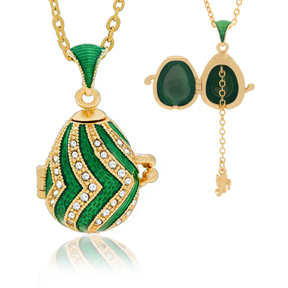 Green striped enamel pendant necklace