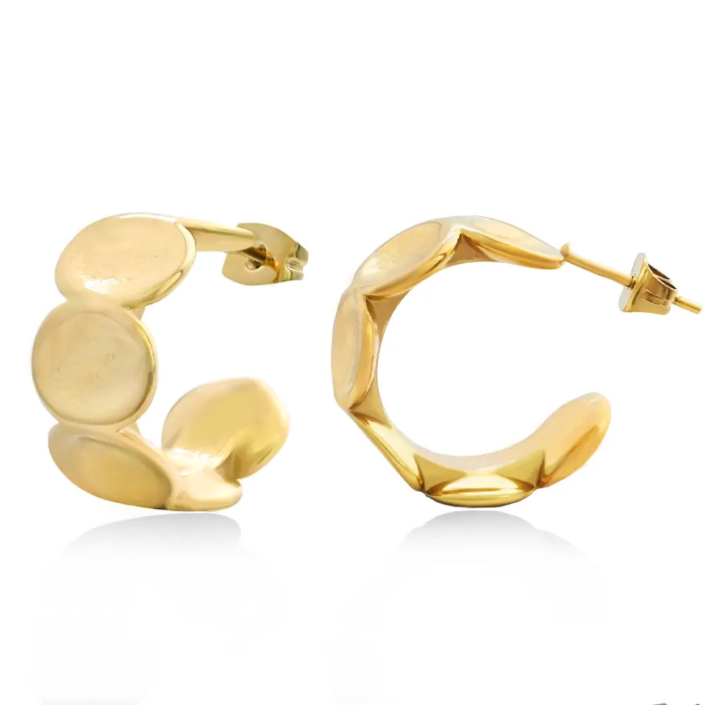 Lady stainless steel three-round gold ring earrings, your earlobe’s perfect accessory