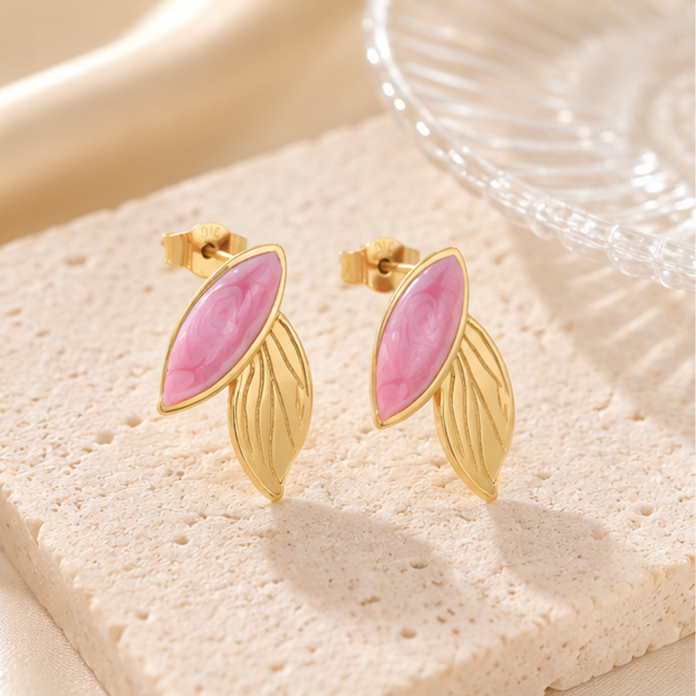 Leaf stainless steel enamel earrings