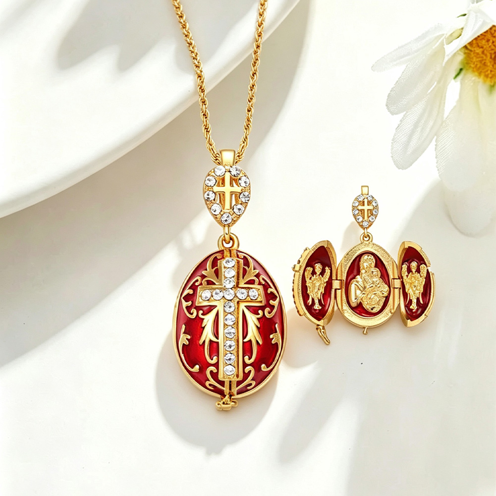 Locket Maria Jesus Enamel faberge egg pendant charms necklace