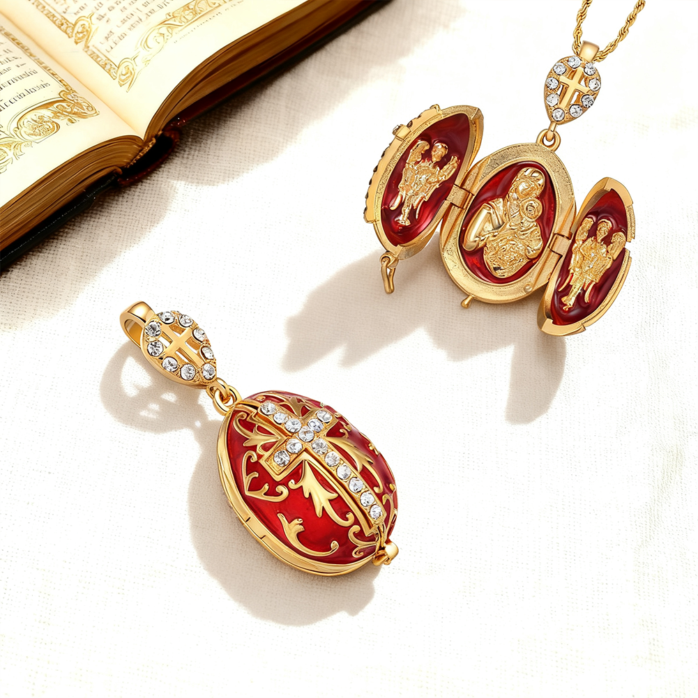 Locket Maria Jesus Enamel faberge egg pendant charms necklace
