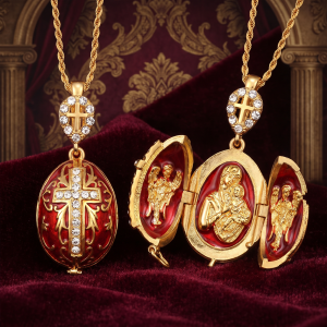 Locket Maria Jesus Enamel faberge egg pendant charms necklace