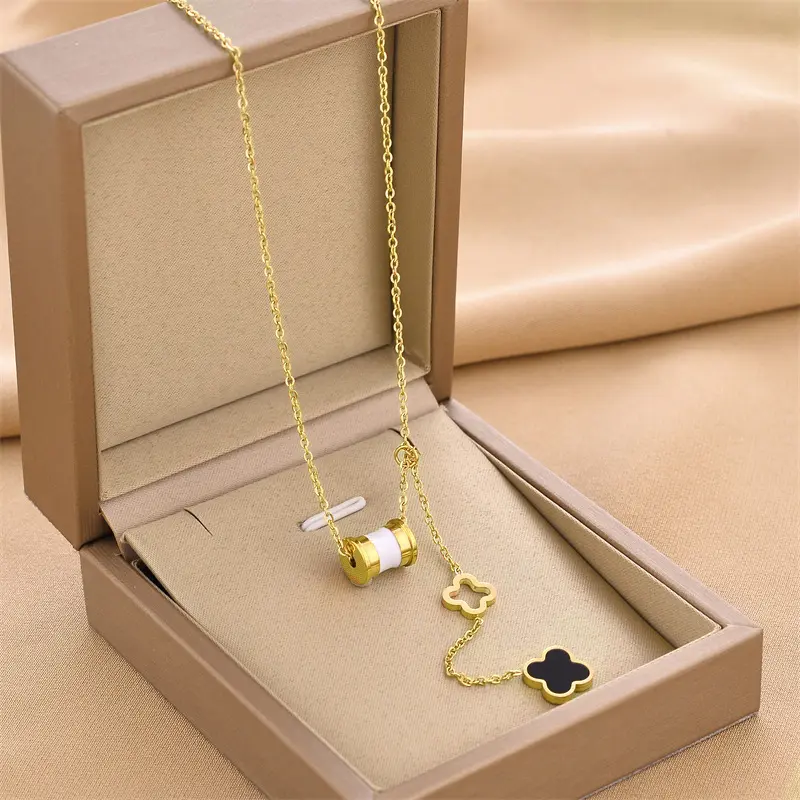 Lucky Charm Golden Four Leaf Clover Necklace with Y-Shaped design Perfect for Anniversary