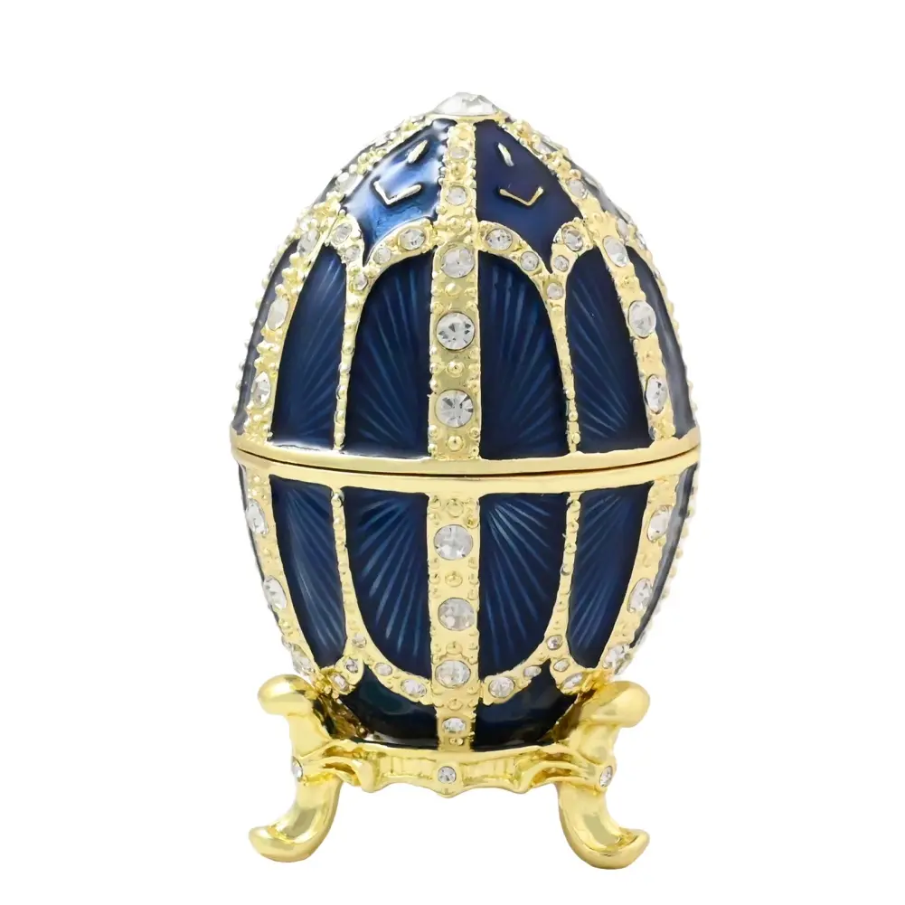 Luxurious Faberge Inlaid Rhinestone Golden Decorative Jewelry Box Ring Storage