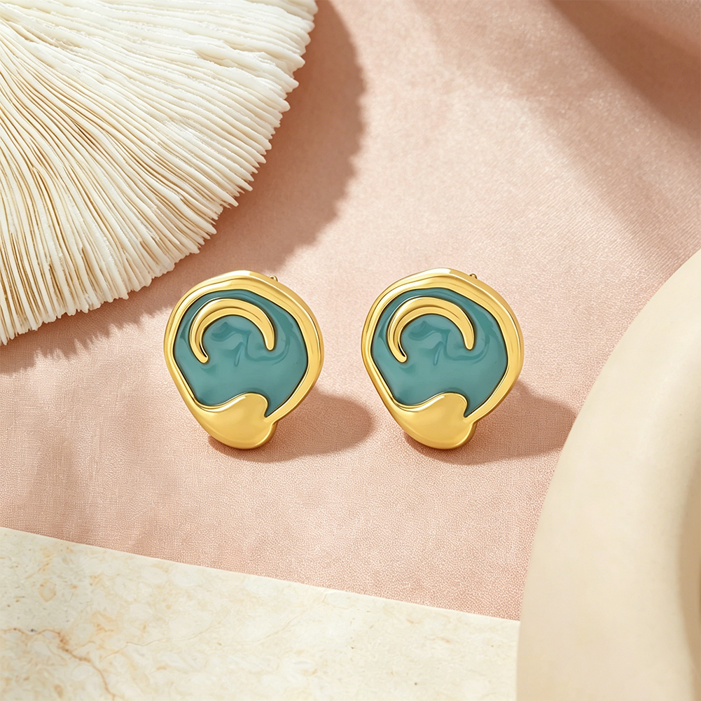 Moon Stainless Steel Oil-Dripping Enamel Earrings