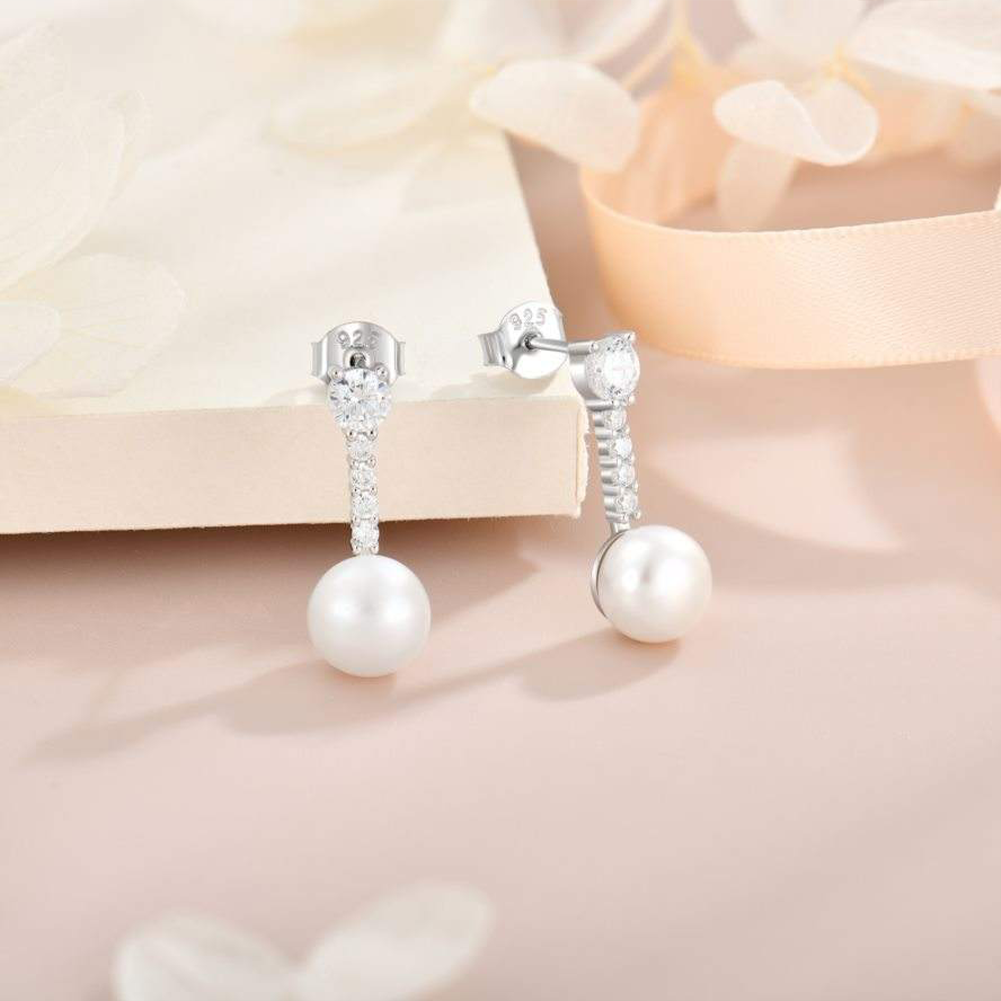 Pearl CZ Drop Earrings
