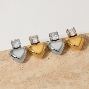 Puffy Heart Cubic Zirconia Studs