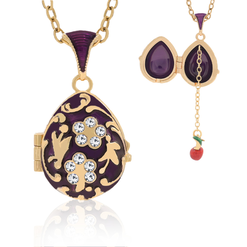 Purple enamel necklace with diamond patterns