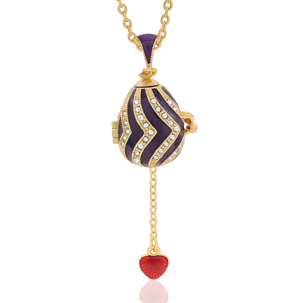 Purple striped diamond-set enamel necklace