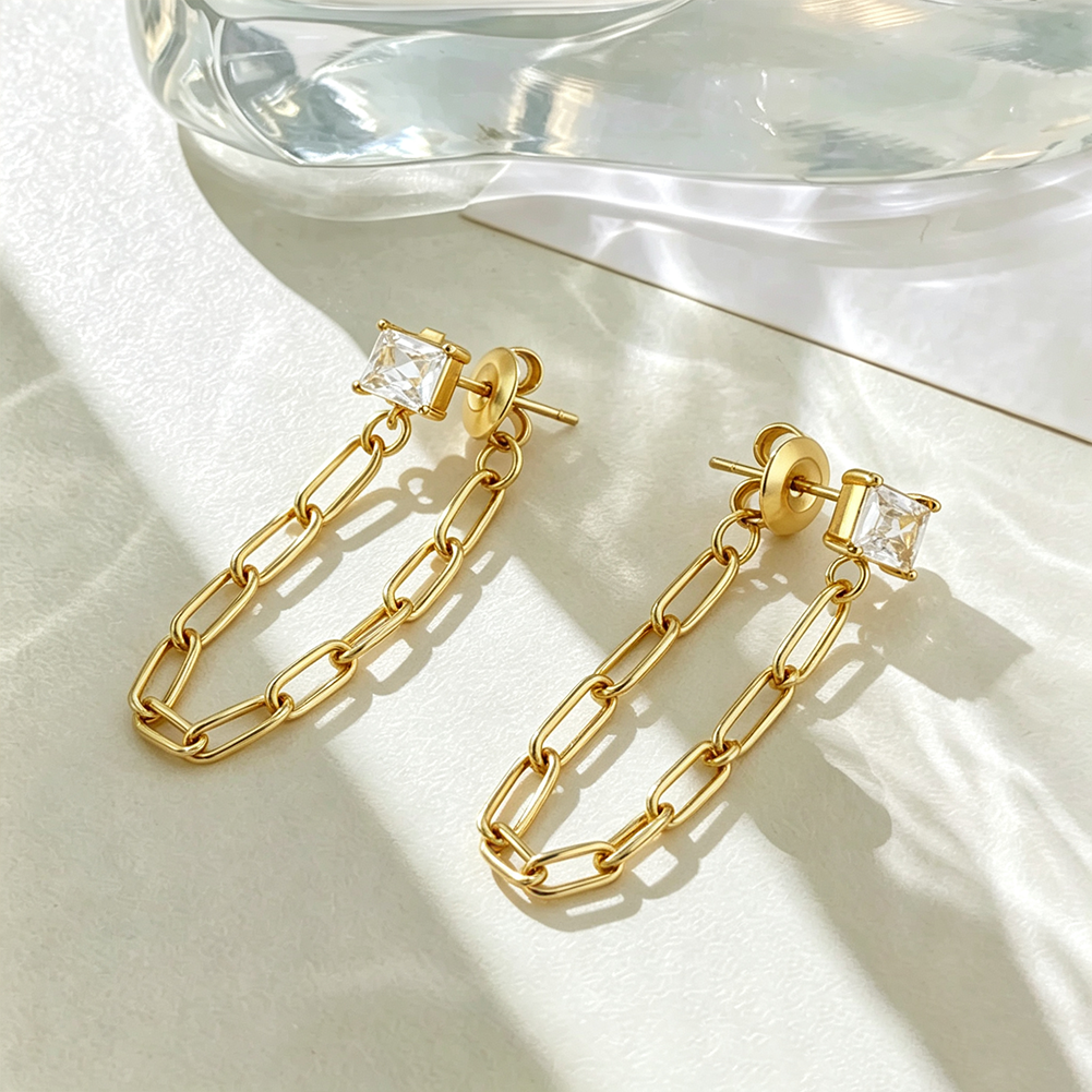 Rectangular Zircon Paperclip Earrings