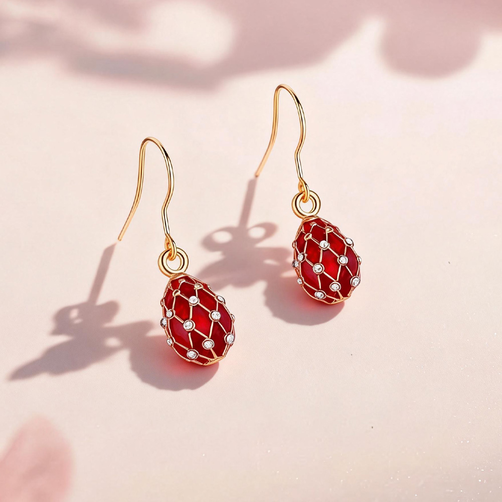 Red Grid Faberge Egg Earrings