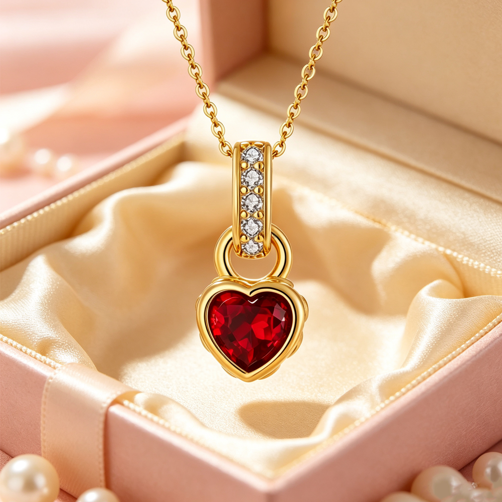 Red gemstone heart-shaped necklace