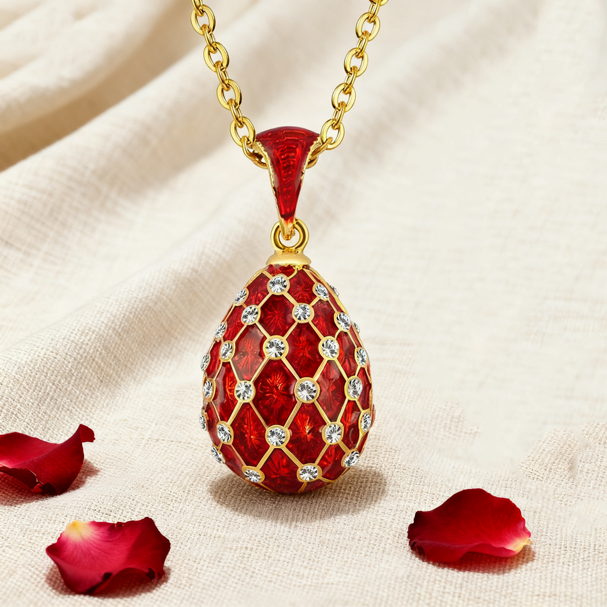 Red grid egg pendant