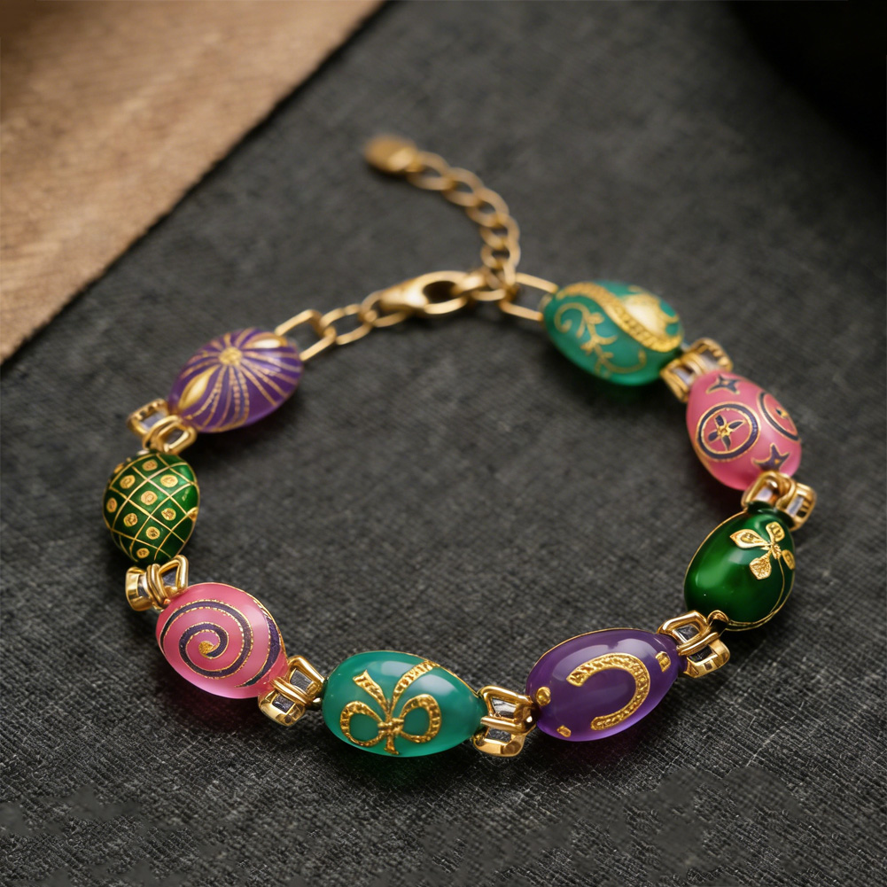 Retro Enamel Multi Color Egg Bracelet