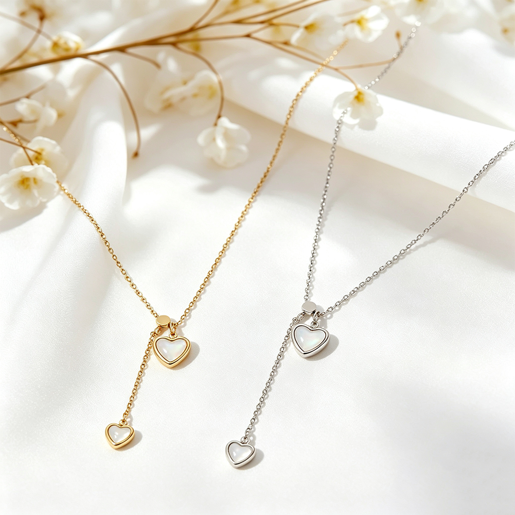 Shell Heart Y Lariat Necklace
