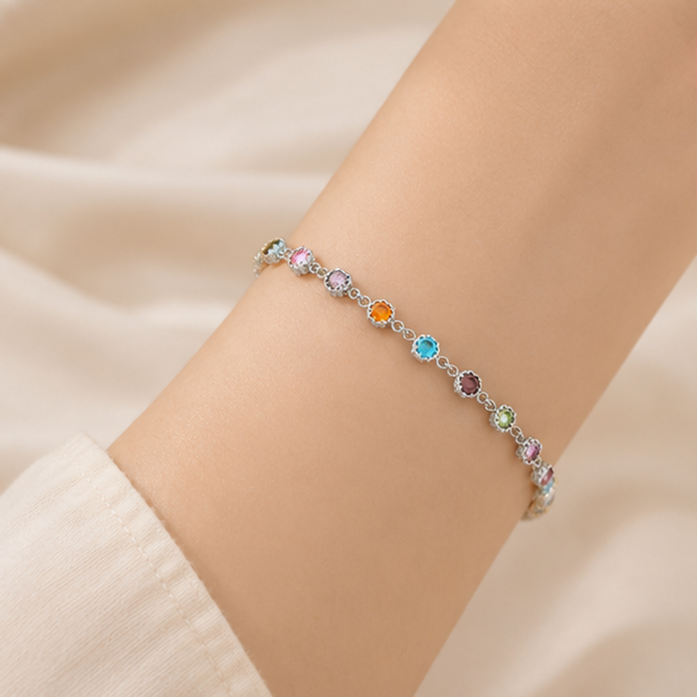 Small colored gemstone stainless steel bracelet